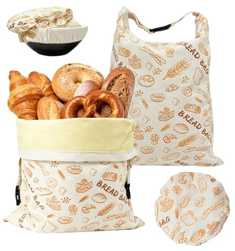 Nimblyne 2 stycken brödpåsar med bivax, 42 x 32 cm och skållock 20 cm, återanvändbar brödväska, bomullsförvaringsväska, brödväska, bivaxpåse för bröd och bakverk