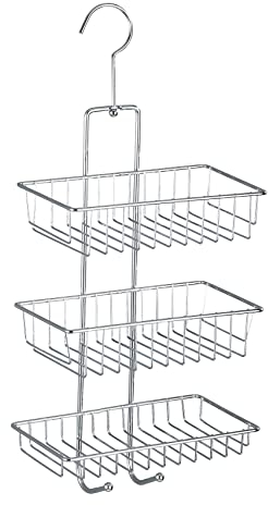 WENKO Portaoggetti appendibile per doccia Nivala - scaffale per la doccia con 3 ripiani, 2 ganci, Acciaio, 22 x 50 x 13.5 cm, Cromo