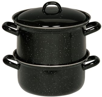 Riess, 0286-022, potatiskokare med lock 18, klassisk – specialartiklar, diameter 18 cm, höjd 22,8 cm (utan lock 18,5 cm), emalj, svart, 3 delar, dämpare, induktion