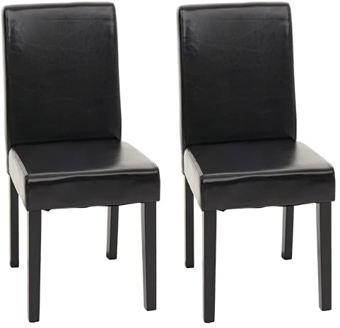Mendler 2er-Set Stuhl Littau - Kunstleder, schwarz, dunkle Beine | Esszimmerstuhl, Küchenstuhl