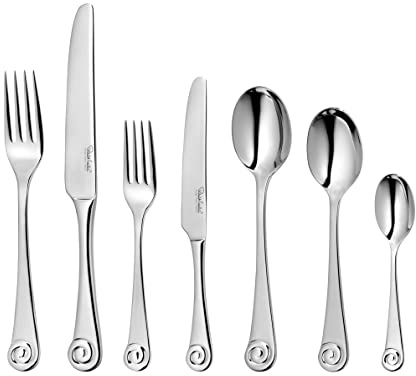Robert Welch Ammonite Bright, 56 Piece Cutlery Set for 8 People. Made from Stainless Steel. Dishwasher Safe.