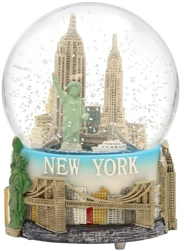 Musical New York City Snow Globe with Statue of Liberty, Empire State Building, Landmarks, 100mm New York City Snow Globes, 6 Inches Tall, PLAYS NEW YORK, NEW YORK (100mm)