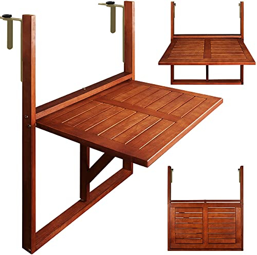 Casaria® Tavolo Pensile in Legno Acacia Resistente & Pieghevole 65x45x87cm Tavolino da Ringhiera per Balcone Esterno
