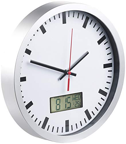 St. Leonhard Wanduhr mit Thermometer: Analoge Wanduhr, digi. Datums- & Temperaturanzeige, Bahnhofsuhr-Design (Digital und analog, Bad Uhren)