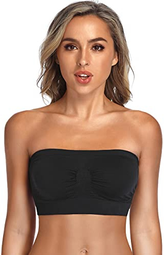ANGOOL Strapless Comfort Wireless Bra with Slip Silicone Bandeau Bralette Tube Top 1Pack Black