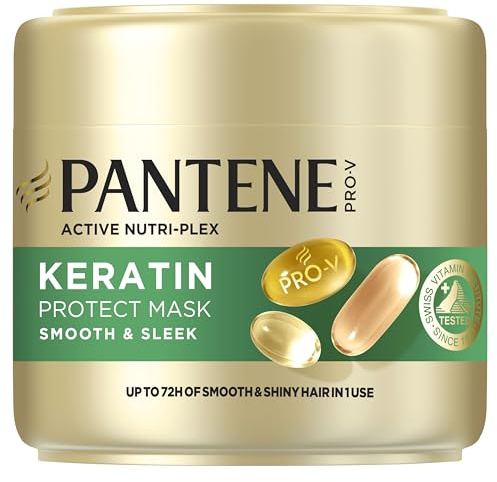 Pantene Pro-V Smooth & Sleek Keratin Protect Hair Mask 300 ml for Frizzy, Dry Hair, Up to 72hr of Smooth & Shiny Hair in Just One Use, With Pro-V Formula and Active Nutri-Plex Technology