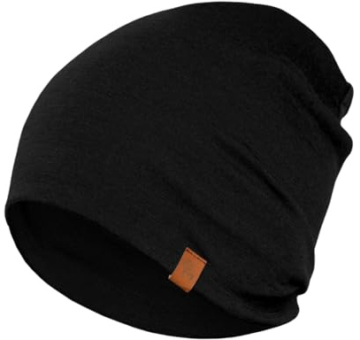 menique Bonnet de ski chaud pour femme 100 % laine mérinos - Noir - Taille Unique