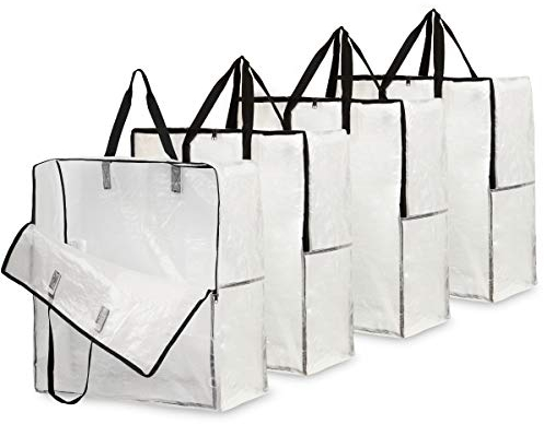 DECO EXPRESS Laundry Bags, Heavy Duty Jumbo Garage, Attic Or Underbed Storage Solutions For Clothes, Bedding, Duvet, Pack Of 4 Extra Large Clear Bags With Zip For Dust Protection When Moving Houses