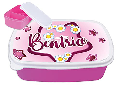 gadgeteventi Contenitore Porta Pranzo merenda Bimbi Personalizzabile Margherite Adatto per Il Tuo Bimbo Quando va a Scuola (Rosa)