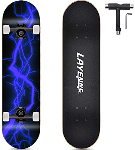 LAYENNE Skateboard, 31 * 8 Zoll Komplettes Skateboard, 7 Schichten Ahorn Skateboard Deck, ABEC-11 Halterung, Geeignet für Erwachsene, Anfänger, Jungen, Mädchen, Jugendliche und Kinder-Blue
