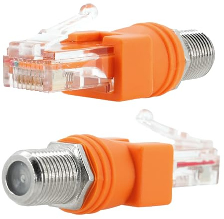Elecbee RJ45 till F koaxadapter RF-kontakt uttag till kontakt koaxialkoppling, F-uttag till RJ45-kontakt koaxial ihålig kopplare adapter, rak kontakt RJ45 till RF-kontakt omvandlare (2 stycken)