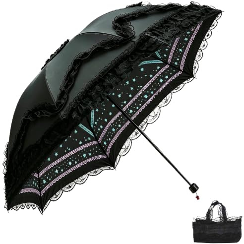 Black Parasol Gothic Lolita Lace UV Protection Victorian Cosplay Umbrella