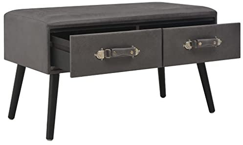 Makastle Sitzbank Sitzhocker Bettbank Polsterbank Ottoman mit 2 Schubladen, Esszimmerbank Fußhocker für Schlafzimmer/Wohnzimmer/Flur, 80 cm Grau Kunstleder