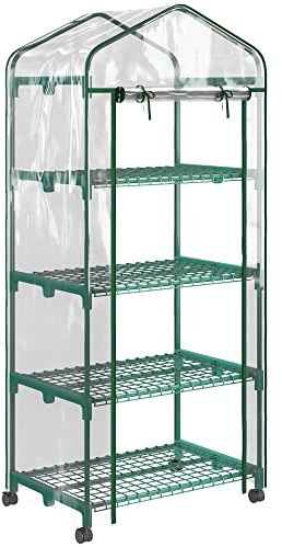 Outsunny Serre de Jardin avec étagères 4 Niveaux, Serre de Balcon, bâche renforcée, châssis en Acier, Porte zippée, pour légumes Plantes Fleurs, intérieur et extérieur, 69 x 50 x 165 cm, Transparent