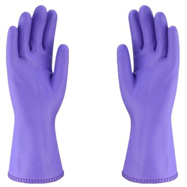 TopHomer Household Rubber Gloves, Oil-proof Long Sleeve Cotton Lined Protection Gloves for Cleaning, Washing and Working (Purple)