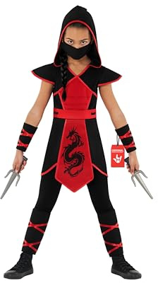 Morph Ninja Kostym för flickor, barndräkt ninja, perfekt för karneval och halloween, 4–6 år