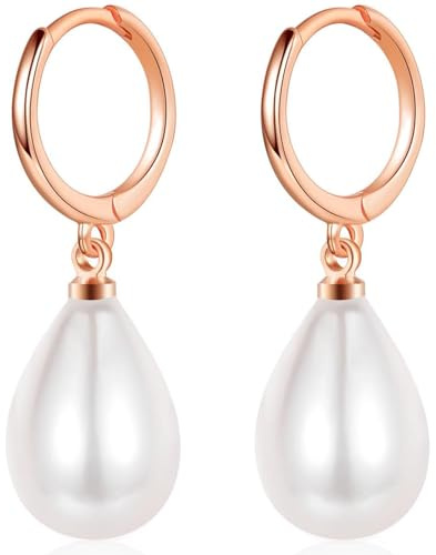 MASOP Perlenohrringe Creolen Silber 925/Gold Ohrringe Perlen Vergoldet für Damen Frauen Mädchen