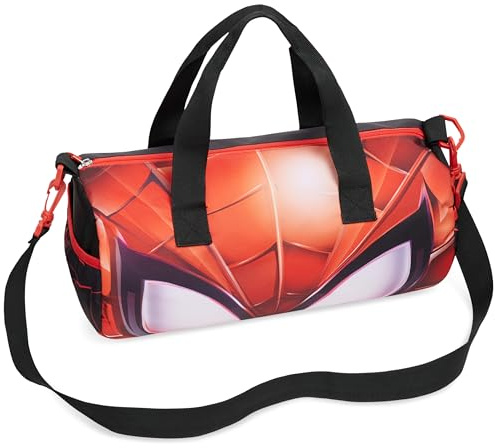 Disney Marvel Spiderman Bolsa Deporte Niño Niña 39.5×19.5cm, Bolsa de Viaje con Correa Ajustable, Deporte, Colegio, Regalos para Niños (Negro/Rojo Spiderman)