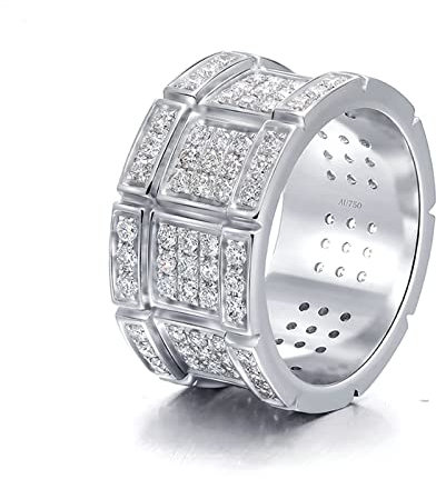 Lieson Verlobungsring für Männer, Hochzeit Ring Weißgold 750 18K Breit Ring Geometrisch Rund Moissanit Freundschaftsringe Weißgold Große 66 (21.0)