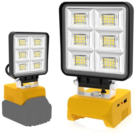 T-SUN Projecteur LED Chantier 48W 5200LM, Lampes de Travail Portables Compatible avec Dewalt 18V Batterie, Projecteur LED Rechargeable Pour l'atelier, Camping, Réparations Automobiles(Sans Batterie)