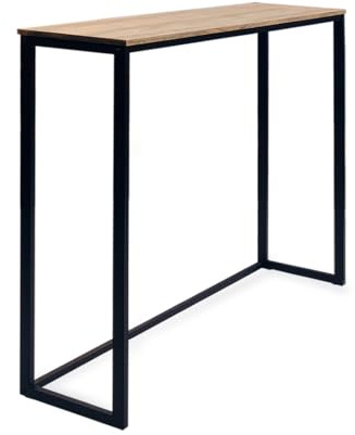 BOX FURNITURE Mesa Alta 118x30x110cm iCub Eco Line Negra en Madera Maciza de Pino Acabado Envejecido Estilo Industrial