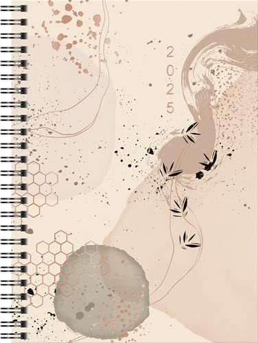 rido/idé Buchkalender Modell Timing 1 (2025) „Abstract“, 2 Seiten = 1 Woche, A5, 160 Seiten, Grafik-Einband, beige