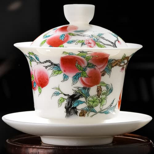 cubriendo tazas, cubriendo tazas antiguas, Gaiwan tradicional chino, taza de té de cerámica Jingdezhen Gaiwan de 170ml, tazón con patrón de melocotón, sopera, vajilla de kungfú chino