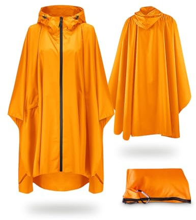 Victoper Waterproof Rain Poncho for Adults with Upgraded Material, Zipper Closure, Lightweight Design, Suitable for Outdoor Activities such as Camping, Cycling, and Travel Orange