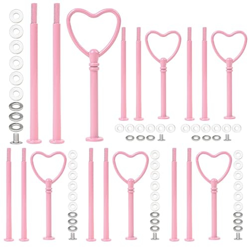 Pasdrucn 6 Pack Etageren Stangen Set, 3 Etagere Stangen, Etagere Bausatz Vintage Metallstange, Metallstangen Mittellochausstech, Etagen Etagere Schwarz, Hochzeitstorte Tortenständer (Rosa)
