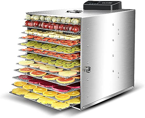 NUANYI Deshidratador de Alimentos de Acero Inoxidable, secador de Frutas y Verduras, Temperatura Ajustable de 30 a 90 °, Temporizador de 24 Horas, sin BPA, refrigerios saludables como Chip