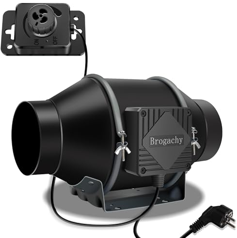 Brogachy 100mm Ventola Aspiratore Regolabile 365 m³/h, 3000 RPM Estrattore Aria Con Controllore di Velocità Variabile,Trifase EC Motore,Per Bagno, Cucina, Serra,Tende di Crescita,Coltura Idroponica.
