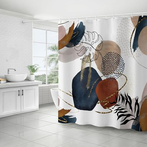 FAIRYGATE Weighted Shower Curtains Mid Century Abstract Shower Curtain Set with Hooks Boho Arch Sun Beige Modern Minimalistic Home Bathroom Bathtubs Decor Easy Care Washable B9219