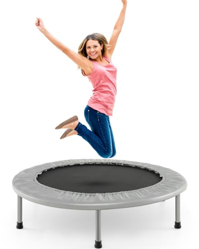 GYMAX Ø97 cm Mini Trampolin klappbar, Fitness Trampolin für Erwachsene & Kinder, Gartentrampolin bis 150 kg belastbar (Grau)