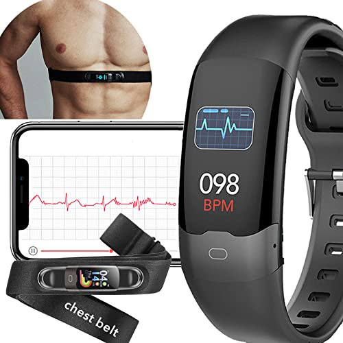 BIGCHINAMALL ECG Watch with Chest Belt Portable ECG Monitor Blood Pressure Blood Oxygen Pulse Oxygen Saturation SpO2 Heart Rate HRV Sleep (Black)