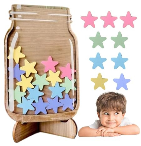 Belohnungsglas mit Stern-Spielsteinen, Belohnungstopf, Belohnungstopf aus für Klassenzimmer, Belohnungstabellen für das Verhalten von Kindern, Belohnungstafel für Töpfchentraining, Sternentopf