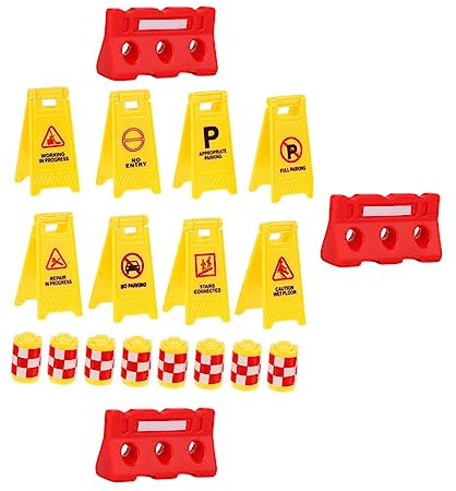 Alasum Junge Mädchen Verkehrsschilder Spielset Mit Gelben Sicherheitsbarrieren Englischen Warnschildern Roten Absperrungen Leichter Lernspielzeug Für Kindergarten Zur Verkehrserziehung