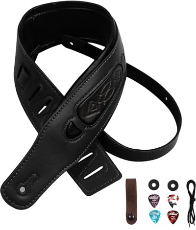 JIPIS Handgefertigter Retro-Gitarrengurt aus superweichem Rindsleder, Gürtel für E-Akustikgitarre, Bass, Gitarre, Gig