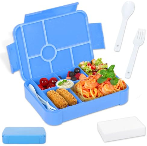 XIKAYA Fiambrera Para Niños Con Compartimentos, Caja Bento Para Niños,1350 ml, Fiambrera A Prueba De Fugas, Caja Para Aperitivos, Aptas Para Microondas Y Lavavajillas (azul claro)