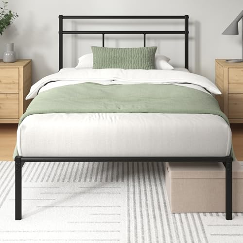 Zinus Elias Lit Simple 80 x 190 cm - Lit 80 x 190 - Base en métal Durable avec tête - Hauteur 30 cm - Sommier à Lattes en métal Inclus - Espace de Rangement sous-jacent - Design Moderne - Noir