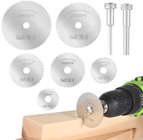 Coptiner 6pcs HSS Rotary Circular Saw Blades with 2 Straight Shank Mandrel (1/4&1/8) Wood Cutting Discs for Dremel Rotary Tool Mandrel Rotary Tool Set Diamond Cutting Wheels HSS Saw Disc