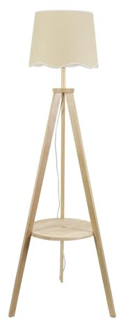 ValueLights | Natural Wood Tripod Floor Lamp with Storage Shelf and White Trim Scallop Shade Living Room Light | Floor Lamps, Home Décor & Improvement Essential | Included LED Bulb