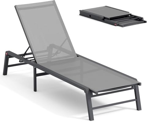 FHVIT Aluminium Chaise Lounge Chair Outdoor, faltbar Patio Lounge Chair Assemble-Free, Pool Lounge Chairs mit 5 verstellbaren Rückenlehnen