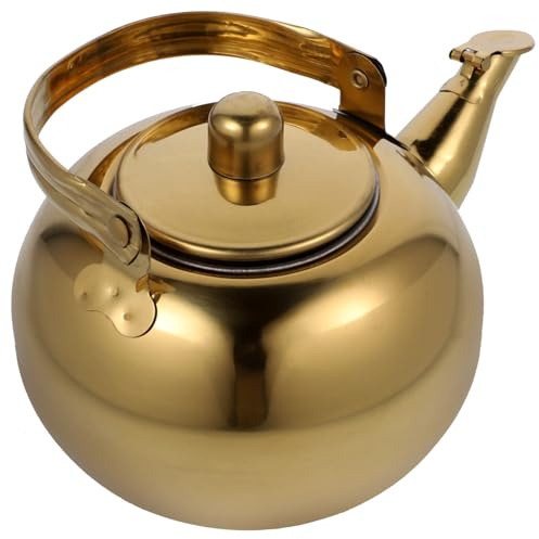 TOPBATHY Tetera de Acero Inoxidable 16cm 1,5l Aislamiento Térmico, Tapa Resistente, para Hogar y Oficina, Adecuado para Preparar Té y Bebidas Calientes, Diseño Dorado Elegante