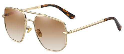 CIKJUK Sonnenbrille Herren Damen Pilotenbrille - Retro Metallrahmen Fliegerbrille Eckig Groß Piloten Brille für Männer Frauen UV400 Schutz-Gold/Braun