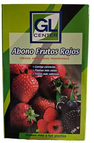 Abono para frutos rojos 750g - GL Center. Fresas, arandanos, frambuesas. Corrige carencias. Plantas mas sanas. Frutos mas sabrosos. Listo para usar.