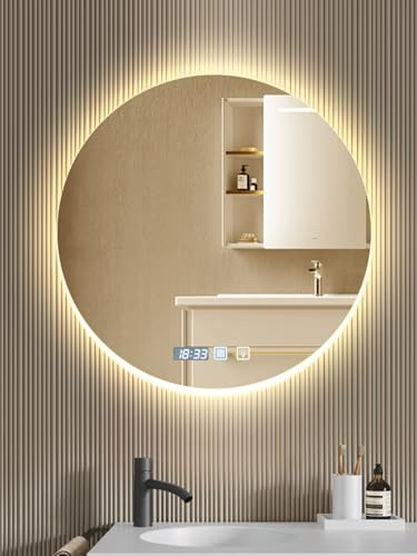 Dibaful Espejo de Baño Redondo 600mm con Iluminación Regulable 3000K 4000K 6500K | Interruptor Táctil Función Temporizador IP44 Impermeable con Luz para Baño Hotel
