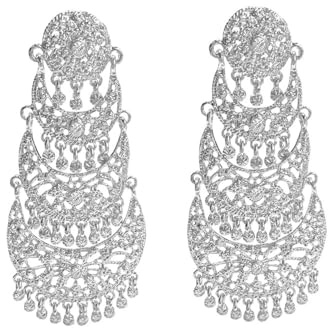 Extra Grand Long Gland Pendante Boucle d’Oreille Pour Les Femmes Mariage Fleur De Cristal Perlé Lustre Boucles d’Oreilles Plaqué Or Boho Indien Traditionnelle Mariée Fête Bijoux De Vacances (Argent)