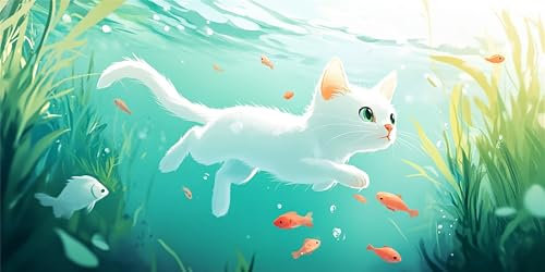 Malen Nach Zahlen Goldfisch, Malen Nach Zahlen Erwachsene, DIY Ölgemälde Leinwand Set mit 3 Pinsel und Acrylpigment für Frauen, Home Wand Deko Geburtstag Weihnachten Geschenk - 40x80 cm Katze Z-803