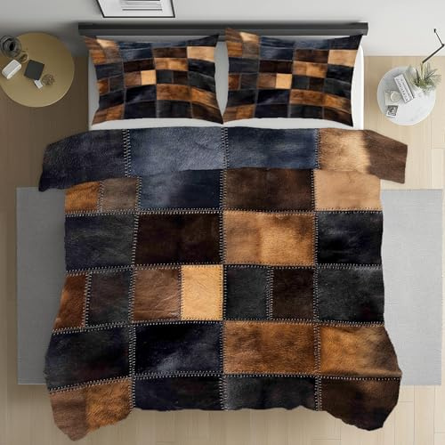 Yidbhsse Patchwork Décoration Housse De Couette Microfibre Treillis Plaid Parure De Lit 200x200 Adulte, Parure De Drap Vintage Western Parure De Couette Fermeture Éclair avec 2 Taies d'oreiller
