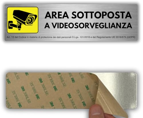 LEIASA | Insegna Zona Videosorvegliata - 5x18 cm - Alluminio - Riprese 24h | Cartello Videosorveglianza, Adesivo Immagini Registrate, Targa Controllo Accessi, Placca Antifurto con Sensori Attivi